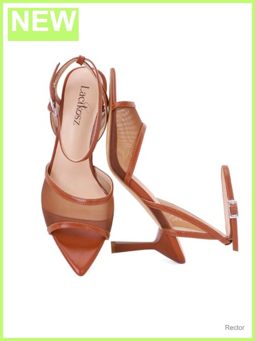 Women's Strappy Heeled Sandals - Mesh Square Toe Stiletto